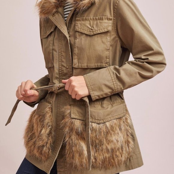 Anthropologie Jackets & Blazers - Anthropologie Saskia Fur-Trimmed Jacket Olive Med